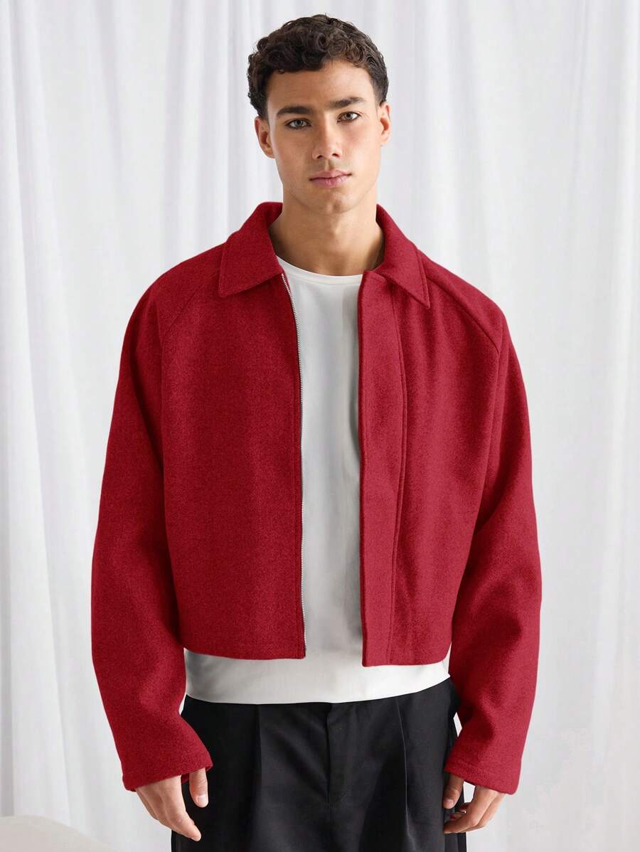 Manfinity INSISELF Men's Loose Fit Notched Collar Long Sleeve Jacket, Suitable For Autumn/Winter - Burgundy - View 1