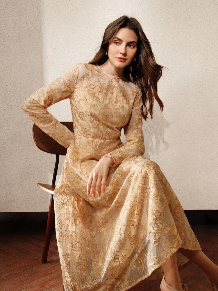 Vestito da cocktail a balze in rete dorata da donna, nuovo stile adatto per compleanni e feste cocktail