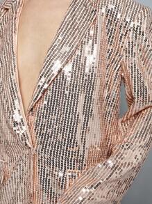 Maija 女士杏色早春/春季纯色翻领长袖前口袋垫肩亮片优雅时尚派对西装外套节日 - 杏色 - 查看 7