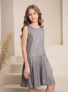 SHEIN Tween Girls Rochie cu mâneci fără mâneci cu decolteu în dungi, Rochie de birou montată pentru navetă, Rochie de cocktail șic pentru petrecerea de aniversare/Ziua Îndrăgostiților în fiecare zi