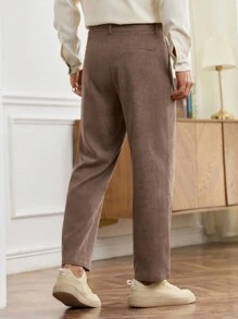 Manfinity Homme 男士纯色前扣褶皱休闲裤，简约日常穿着