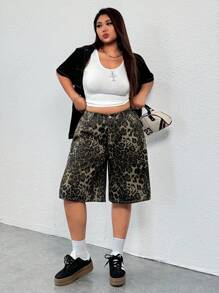 Dripcurv 蓝色大码牛仔短裤街头性感宽松裤 Y2k 对角口袋牛仔七分裤 - 彩色 - 查看 4