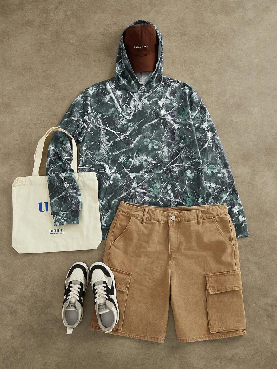 Manfinity VCAY sweat-shirt à capuche casual ample à manches longues en tricot pour homme, pour l'automne et l'hiver - Vert - Voir 1