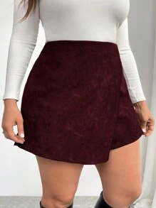 SHEIN Privé Shorts tipo culotte estampados con hojas de corte holgado en talla grande, uso casual y cómodo para diario, primavera/otoño