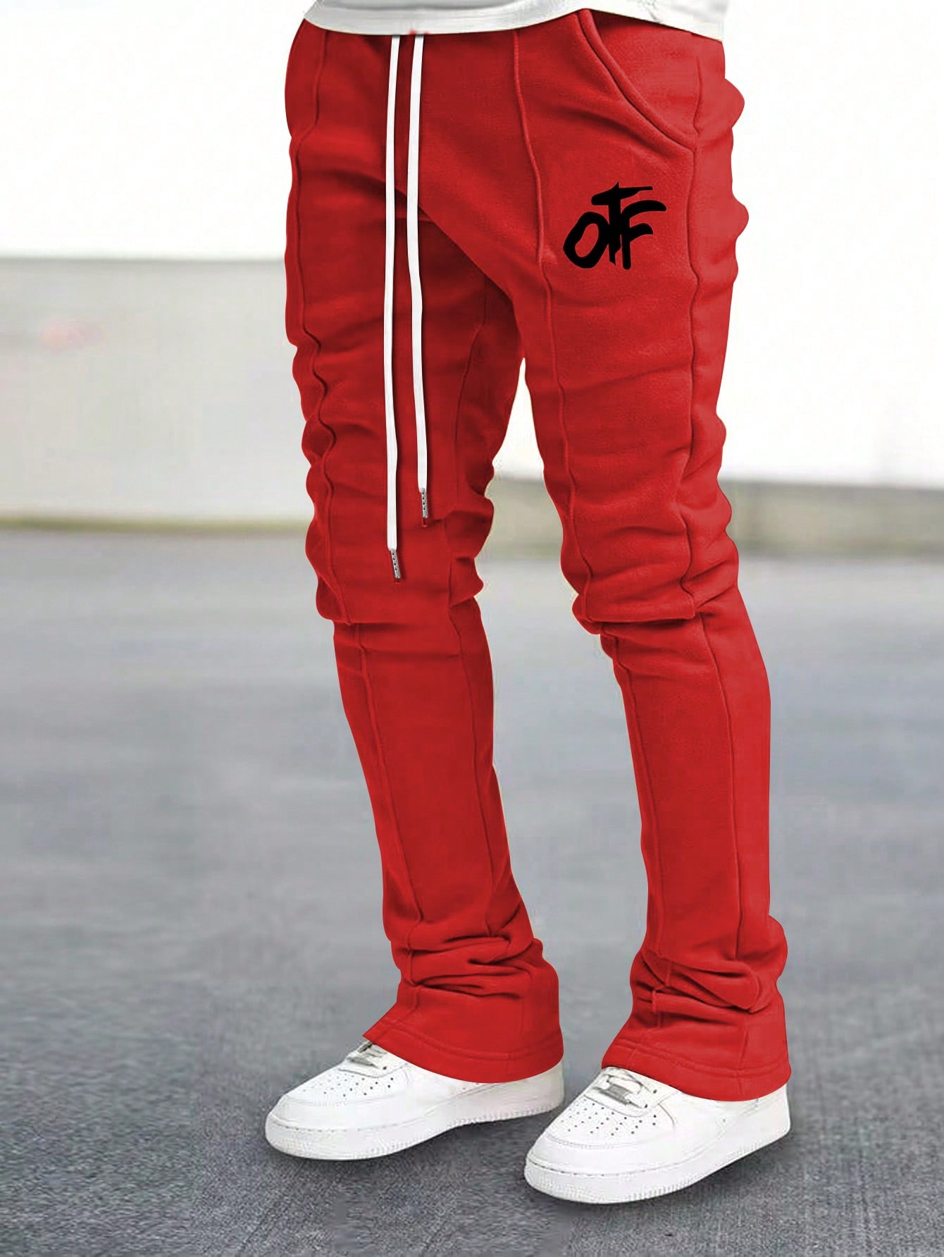 Manfinity Dauomo Men's Casual Letter Print Front Lace-Up Pocket Sweatpants