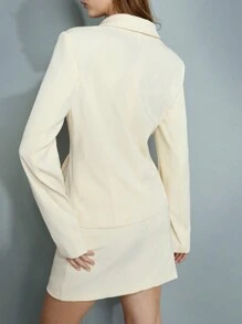 Maija Damen Herbst/Winter leichte gelbe elegante Knopfverschluss vorne gepolsterte Schulter Langarm flache Kerbe Revers Taschen minimalistischer Blazer Jacke für Valentinstag und Feiertage - Gelb - Übersicht 4