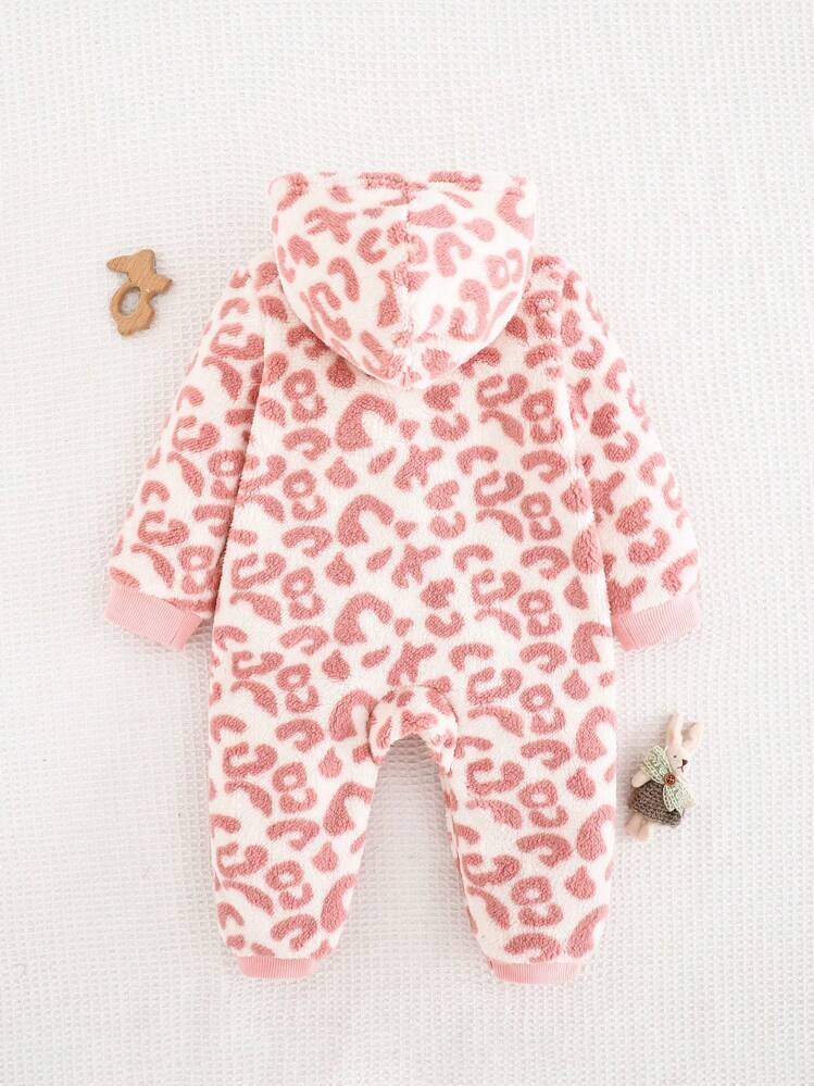 Cozy Pixies 女婴碎花图案毛绒球装饰连帽长袖连体衣 - 彩色 - 查看 2