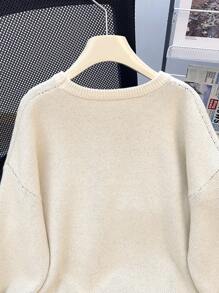 SHEIN Suéter de punto con estampado de araña de moda callejera casual, cómodo y versátil de cuello redondo y suelto para adolescentes varones. Apto para homecoming, renacimiento, atuendos de otoño, ropa de adolescentes varones, chaquetas de otoño, atuendos de otoño para otoño/invierno