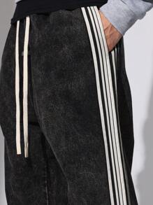 SUMWON Straight Fit Pull On Washed Jean With Side Tape - Black - View 7