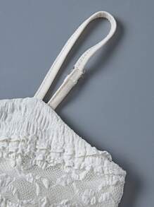 Olithes Women's Solid Color Spaghetti Strap Pleated Simple Tank Top, Casual Daily Wear - Apricot - View 4