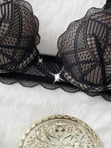 1 pieza Ropa interior de encaje para mujer con aros de acero - Negro - Ver 4