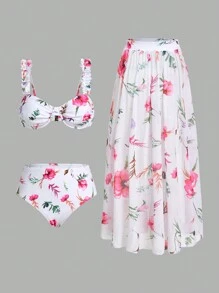 Swim Oasis Summer Vacation Floral Print Bikini Set - Multicolor - View 1