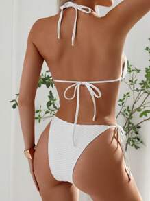 SHEIN Swim White Bow Trim Sexy Bikini Set, Two-Piece Beach Vacation Swimwear For Women Summer - White - View 2