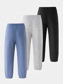 3pcs/Pack Young Boy Simple Solid Color Drawstring Casual Daily Yoga Pants - Multicolor - View 2