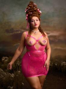 Retro Palace Style Sexy Dress With Pasties & G-String Set, Plus Size Lingerie - Hot Pink - View 6