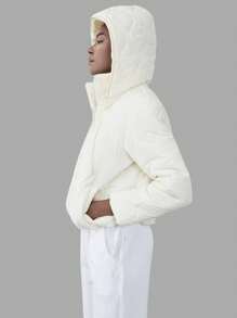 SHEIN Unity 女士连帽加厚羽绒服，适合冬季穿着 - 白色 - 查看 4