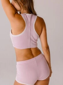 Aralina Dance Edge Jersey Pink Cozy Cropped Lounge Set - Khaki - View 2