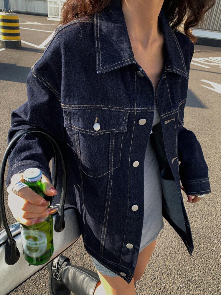 Vintage Washed Oversized Denim Jacket, Spring Casual Fall/Winter
