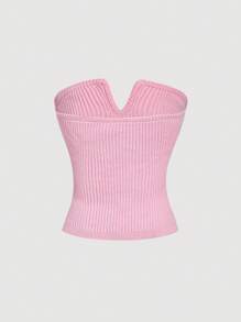 SHEIN MOD 女士纯色休闲无袖套头背心毛衣，日常穿着 - 粉色 - 查看 2