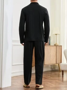 Manfinity Homme 男士纯色长袖 Polo 衫和裤子休闲套装，秋季