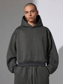 SUMWON Crop Fit Overhead Hoodie With Number Applique And Straight Fit Sweatpants 2 Piece Set - Grey - View 3