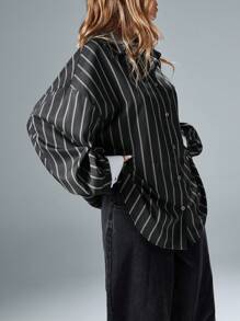 Aveloria Affinna Vintage Casual Versatile Random Contrast Striped Cuff & Color Block Design Loose Blouse, Women Spring Valentine's Day Fall Cloth For Women