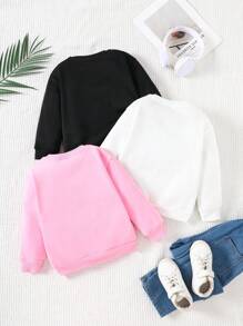 SHEIN Young Girl Fall/Winter Clothes 3pcs/Set Young Girl Solid Color Crew Neck Loose Fit Casual Flannelette WarmSweatshirts.Autumn/Winter,Great For Casual & Daily Wear & School .