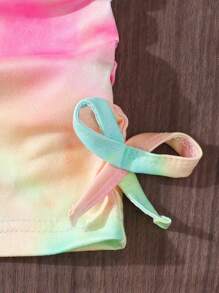 Sukienka dziewczęca z nadrukiem tie-dye i ramiączkami typu spaghetti, ściągana sznurkiem, letnia