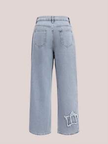 European And American Casual Star Patch Women Straight Leg Jeans