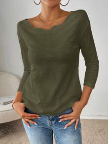 SHEIN Essnce Women Casual Loose Raglan Long Sleeve Crew Neck T-Shirt, Solid Color, Autumn