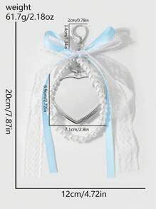 ROMWE Kawaii 1 件手工制作精致时尚百搭清新甜美优质白色仿珍珠串珠丝带、薄纱蝴蝶结、恶魔之心双面镜吊坠钥匙扣包饰，适合女性女孩日常穿着、节日礼物 - 彩色 - 查看 5