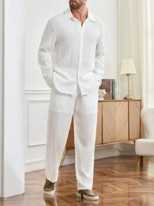 Manfinity Homme Men Solid Button Up Shirt & Pants - White - View 5