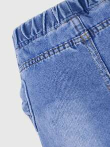 SHEIN Wildeya Young Girl All-Match Casual Cute Bow Embroidered Pocket Relaxed Straight Leg Washed Denim Jeans, Suitable For Daily Wear