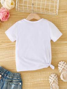 SHEIN 1pc Young Girls Ramadan Mubarak Fashionable Casual Muslim Lantern Graphic Print Round Neck Short Sleeve T-Shirt, Muslim Young Girl Clothing - White - View 2