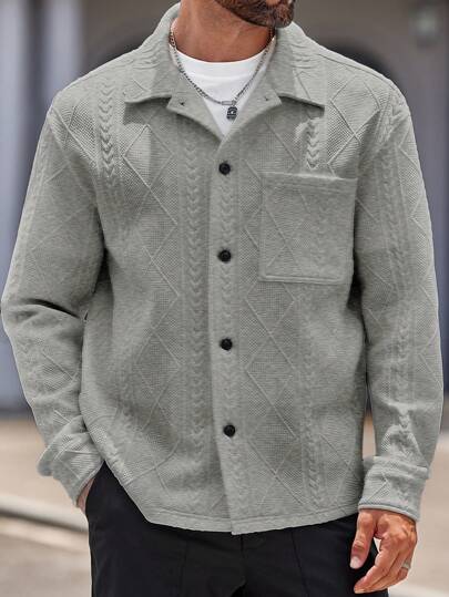 Manfinity VCAY Men's Knitted Casual Loose Raglan Shacket, Suitable For Spring And Autumn, For Christmas