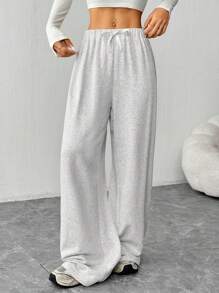 SHEIN EZwear 女士白色编织系腰宽松阔腿裤