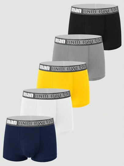 5pcs Pack Teen Boy Letter Waistband Casual Boxer Briefs