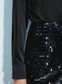 Maija 亮片装饰现代都市风格女式迷你裙，适合节日派对、情人节 - 黑色 - 查看 7