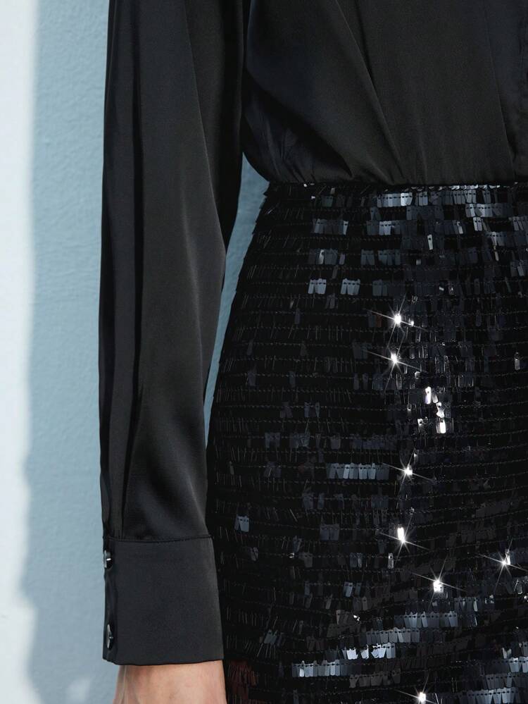 SHEIN Maija Sequin Embellished Modern Urban Style Women's Mini Skirt, Suitable For Holiday Parties, Valentine's Day Festival