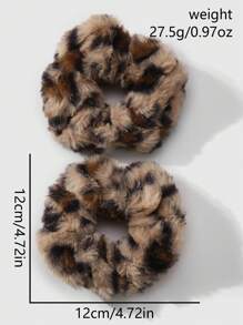 ROMWE Kawaii 2 件套别致复古豹纹蓬松发圈，韩式精致，适合女性日常佩戴，节日礼物发带马尾辫发圈发绳