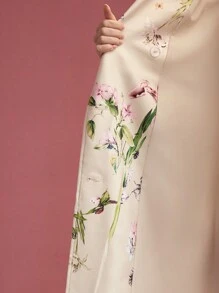 MOTF PREMIUM FLORAL PRINT LAPEL COLLAR TRENCH COAT - Multicolor - View 10