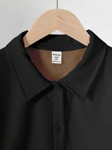 Camisa de franela blanca de manga larga y uso versátil informal para niñas, adecuada para otoño e invierno - Negro - Ver 3