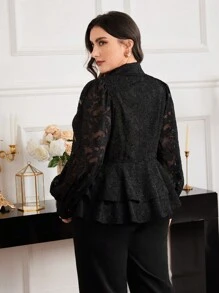 Modelyn Blouse décontractée minimaliste à manches longues, col plat, boutons devant, coloris unicolore, pour porter au quotidien, tailles plus - Noir - Voir 4