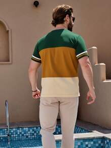 Manfinity Dauomo Men's Round Neck Short Sleeve Solid Color Patchwork Casual T-Shirt