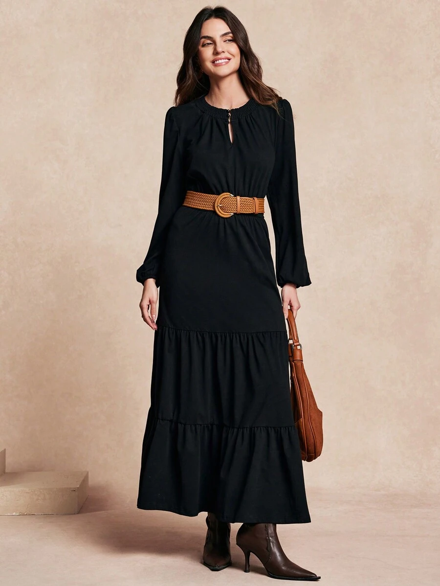 Chiquease 优雅休闲女式长袖连衣裙 - 黑色 - 查看 1