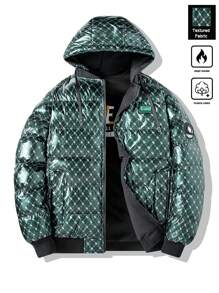 Manfinity Homme Men's Letter Print Zippered Hooded Jacket For Winter - Green - View 8