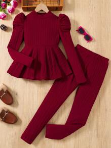 SHEIN 2pcs/Set Tween Girls Casual Round Neck Raglan Sleeve Comfortable T-Shirt And Pants Set