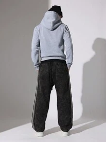 SUMWON Straight Fit Pull On Washed Jean With Side Tape - Black - View 4