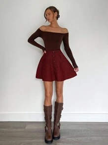 SHEIN Essnce New Autumn/Winter Classic Maillard Houndstooth Print A-Line Mini Skirt For Women - Red - View 1