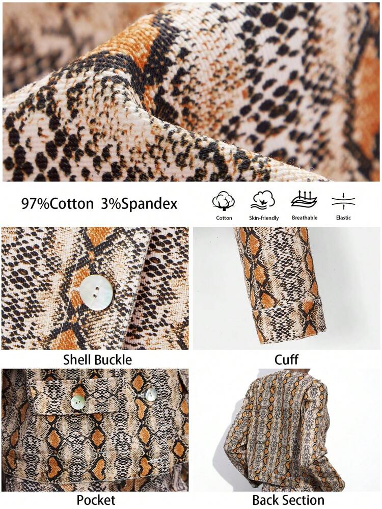 SHEIN Maija Women's Animal Print Casual Stylish Jacket, Suitable For Autumn/Winter And New Year,Festival